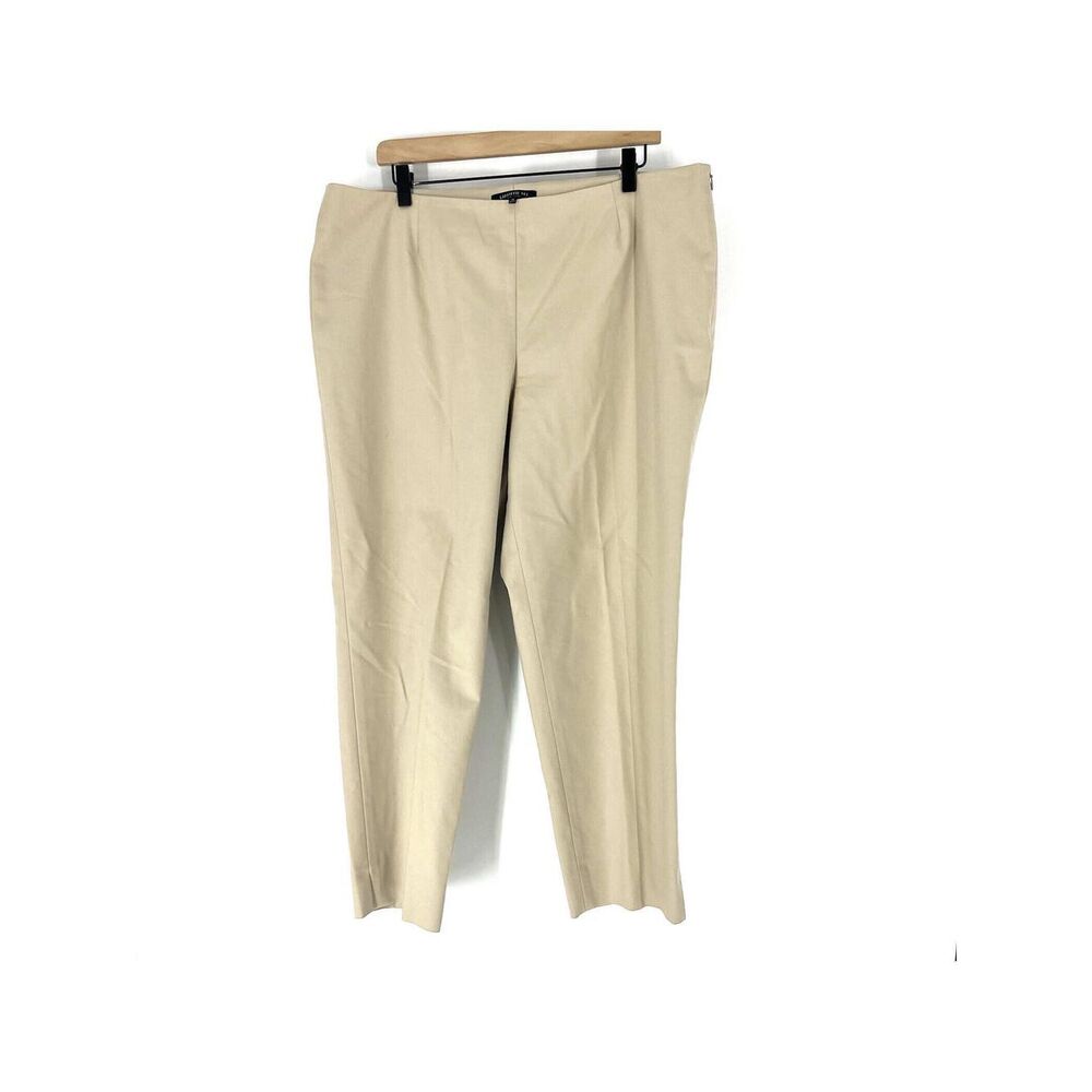 Lafayette 148 Dress Pants Size 16 Womens Khaki Bleecker Cropped Side Zip Preppy